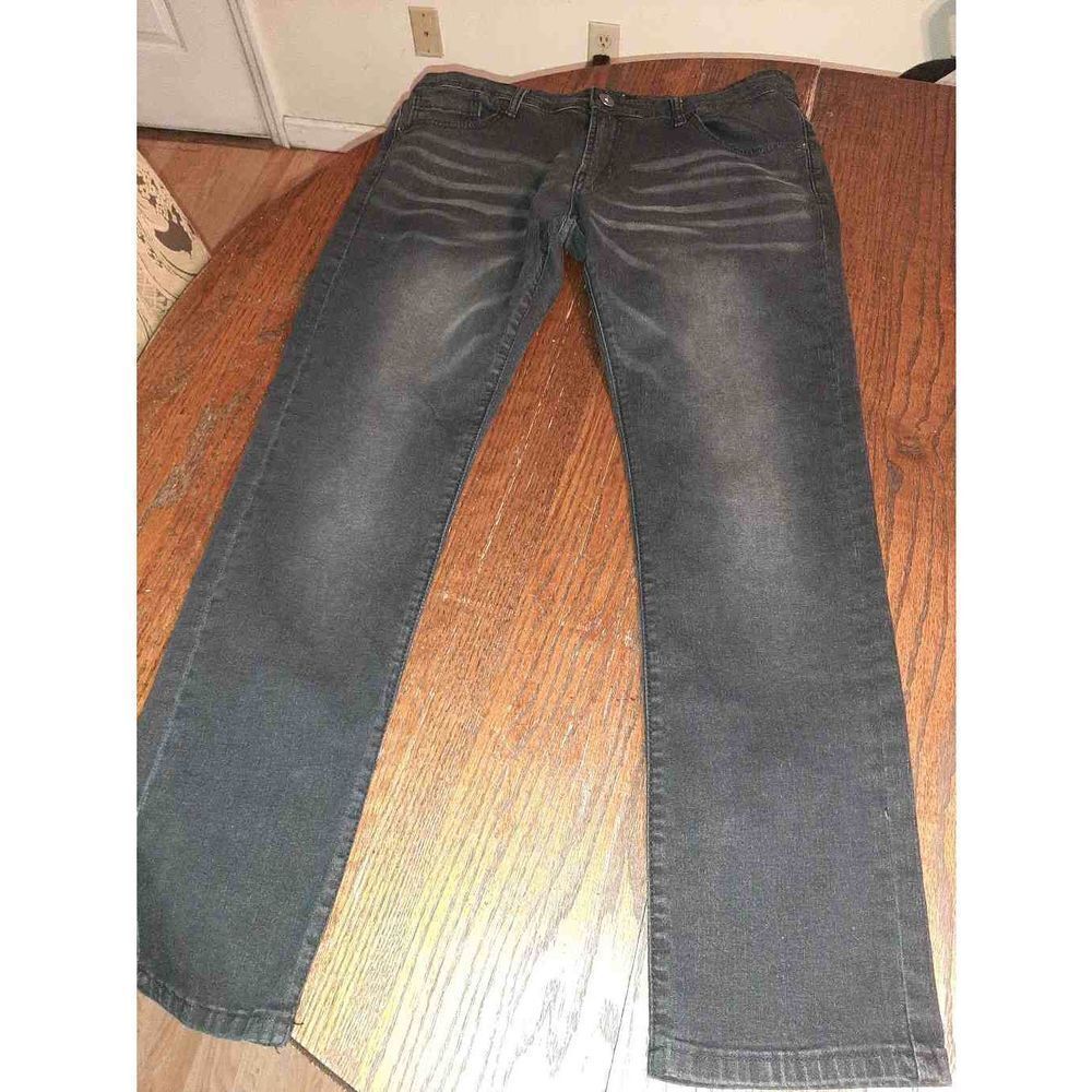 38" Waist California Vintage Straight Black Denim Blue Jeans